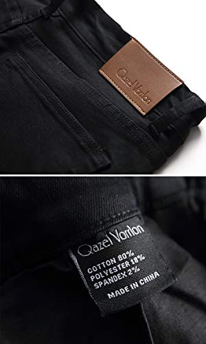 Qazel Vorrlon Men's Slim Fit Black Stretch Destroyed Ripped Skinny Denim Jeans W32×32L - Thumbnail 6