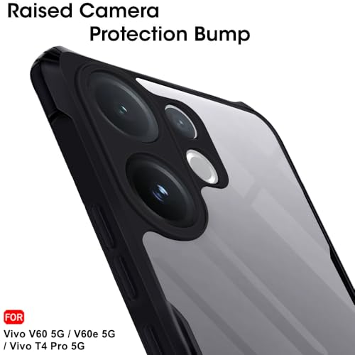 Image of TheGiftKart Shockproof Crystal Clear Back Cover Case for Vivo V60 5G / V60e 5G / Vivo T4 Pro 5G | 360 Degree Protection | Protective Design | Transparent Back Cover Case (PC & TPU, Black Bumper)