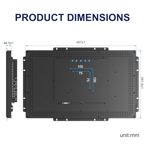 Image of Multi-Touch Industrial Touch Screen Monitor 18.5 Inch Multi-Touch Open Frame Display, 1366x768 IP65 Waterproof IK08 Impact-Resistant Monitor with HD-MI VGA Port, 16:9 Black