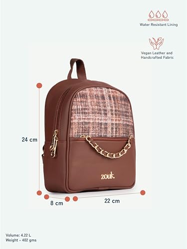 Image of ZOUK Mayra Mini Daypack | Stylish Vegan Leather Backpack for Women with Water-Resistant Lining | Handcrafted Small Day Bag with Gold Zip & Adjustable Straps |