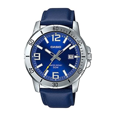 Casio Enticer Blue Dial Leather Analog Watch for Men