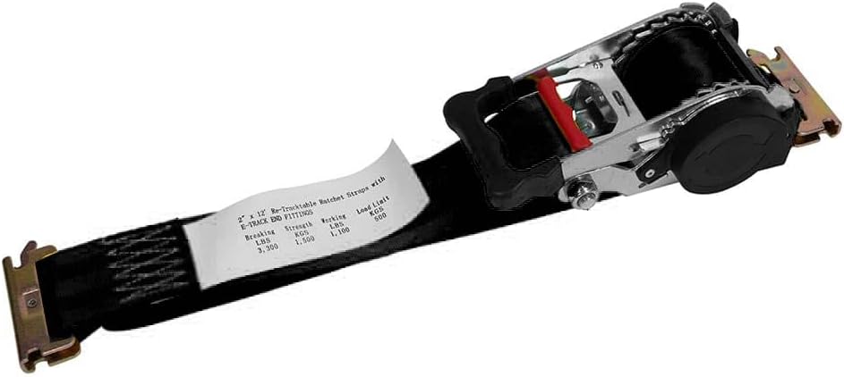 Mytee Products 2 Pack 2'' x 12' Auto Retractable Ratchet Straps for E-Track - Black Retractable Tie Down Straps with 1100 lbs WLL - Self Ratcheting Strap for Boat, Jet Ski, ATVs, Bikes