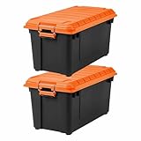 LOKLNEYK 22 Gallon Plastic Storage Bin with Latching Lid, Black and Orange, Stackable Container Tote, 30x16x15.38 Inches, 2 Pack