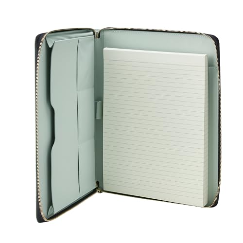 Gallaway Leather Zippered Portfolio Organizer,Genuine Leather Executive Business Binder Padfolio for Men and Women, Holder for Notebook Planner,Resume,Documents,Cards and iPad (Teal)