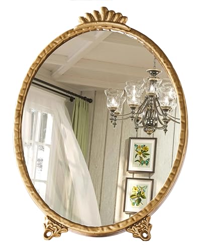 CMGL Gold Vintage Decor Vanity Mirror Baroque Wall Art Retro Oval Mirror Antique Wall Mirrors Decorative Maximalist Decor Mirror for Desk Bedroom Bathroom Dresser Wall-Mounted 11.0 L x 7.9 W Gold