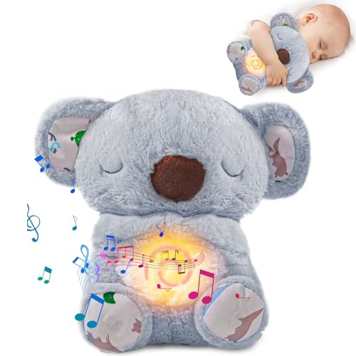 EGSHUFU Anxiety Relief Koala Soothing Breathing Otter Evora Anxiety Relief Koala Bear Plush with Music Lights & Rhythmic Breathing Motion for Kids Sleeping Baby Gifts