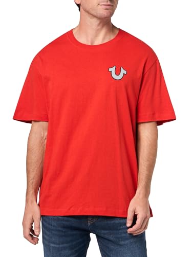 True Religion Men's High Density Letter Tee, Washed Red, XL