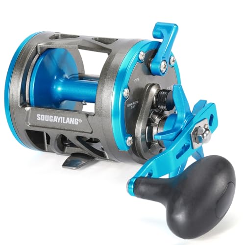 Sougayilang F47 Baitcasting Fishing Reel - Reinforced Metal Body Round Baitcaster for Smooth Powerful Saltwater Inshore Surf Trolling - Conventional Reel for Catfish, Musky, Bass, Pike
