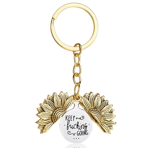 Inspirational Gifts Keychains for Women Men Keep Fucking Going Sunflower Keychain for Brother Sister Christmas Birthday Gifts for Best Friends Sunflower Locket Key Rings