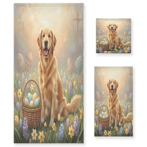 ATTX 3-Piece Easter Golden Retriever Bath Towel Set - Ultra
