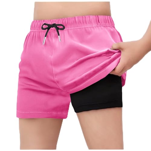 Girls Swim Shorts Quick Drying 2 in 1 with Compression Lining, Kids Cycling Running Shorts Pe Sports Quick Dry Uv 50 Sun Protection Beachwear Finish Swimming Hot Pink 14 Years