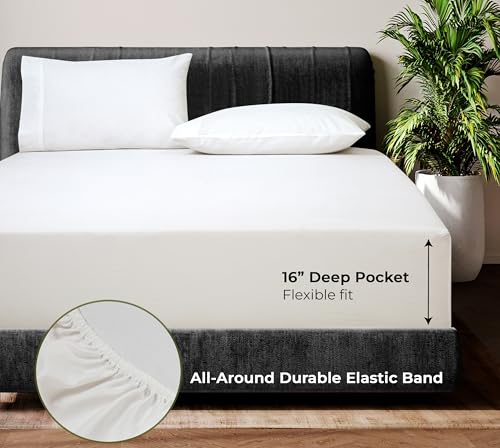 Image of Royale Linens Bamboo Viscose Twin Sheet Set - Cooling Bed Sheet Set - 1 Fitted, 1 Flat & Pillowcase - Fits Up to 16 inch - Organic Viscose Derived from Bamboo - Bedding Sheet & Pillowcase (Twin, White)