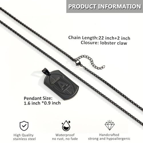 Initial A-Z Dog Tag Necklace for Men - Football Charm Pendant, Stainless Steel Chain 22+2 Inches, Personalized Sports Athletes Jewelry Gift3