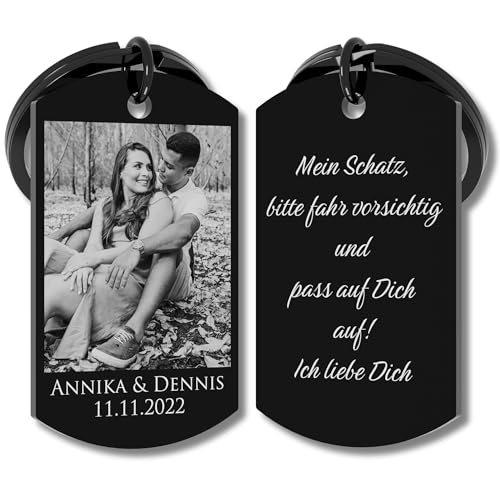 Personalisierter Schlüsselanhänger mit Foto & Gravur aus Edelstahl – individuelles Geschenk für Partner, Freunde & Familie – personalisiertes Geschenk zu Weihnnachten, Valentinstag oder Jahrestag