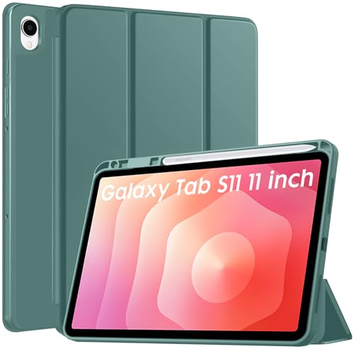 Image of Robustrion Cover Case for Samsung Galaxy Tab S11 11 inch Cover with [S-Pen Holder], Flip Cover Case for Samsung S11 Tablet 11 inch [Auto Sleep Wake] - Dark Green