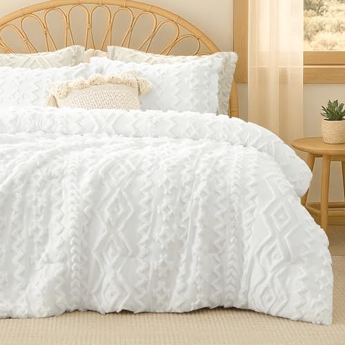 Amélie Home Boho Comforter Set Queen Size, 3 Piece White