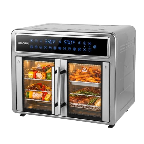 Image of Kalorik Air Fryer Oven MAXX Series 26-Quart Flex Trio with Digital Controls Dual Zone Easy-View Door and 14 Cooking Presets, Converts into Dual 13 Quart Air Fryers, 1700-Watts, Stainless Steel