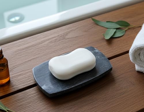 KLEO Savon à la main en pierre - Accessoires de bain - Salle de bain, cuisine, salle de bain - Porte-savon artisanal en pierre naturelle, Gris, Rectangulaire,...