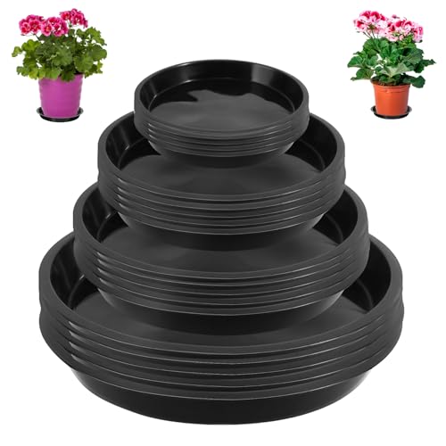 Fhioevt 20 Pezzi Piattini per Piante Sottovasi Rotondi Vassoi Antigoccia per Vasi di Fiori 11/15/18/21cm Plastica Sottovaso Rotondo Piattini per Vasi per Piante Adatti per Interno ed Esterno (Negro)