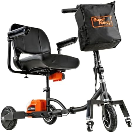 SuperHandy Passport Plus Mobility Scooter - Foldable 3 Wheel, Aluminum Frame, Airline Friendly, 11 Mile Range, 2 Removable 48V Lithium Batteries & Charger, Supports 330 Lbs