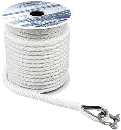 Young Marine Premium Solid Braid MFP Anchor Line Braided Anchor Rope/Line 3/8 Inch 100FT with Stainless Steel Thimble & Shackle (3/8" x 100', White)