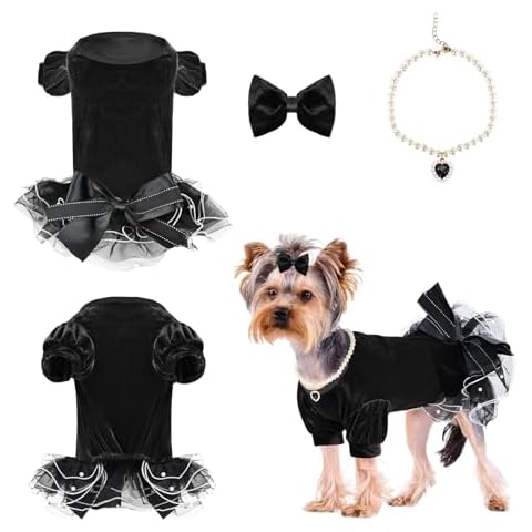 Dog Red Dress, Puppy Christmas Velvet Skirt Outfit for Small Dogs Girl Pet Chihuahua Pitbulls(Black,M) Cover