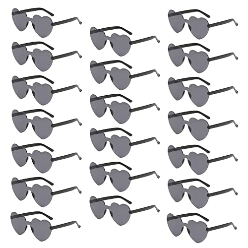 YQVIE 20 Pack Heart Shaped Sunglasses One Piece Transparent Candy Color Rimless Glasses Bulk for Women Bachelorette Party Supplies (Black)