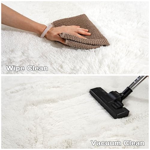 Round Cream Fluffy Rug - 3FT Super Soft Circle Rug for Kids & Nursery - Shaggy Plush Fuzzy Carpet for Boys & Girls Rooms