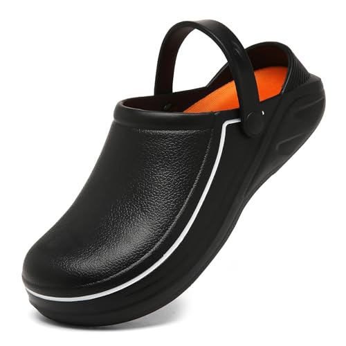 Haifago Non Slip Chef Shoes for Men Women, Kitchen Food Service Slip Resistant Work Shoe Waterproof Nursing Clogs Black
