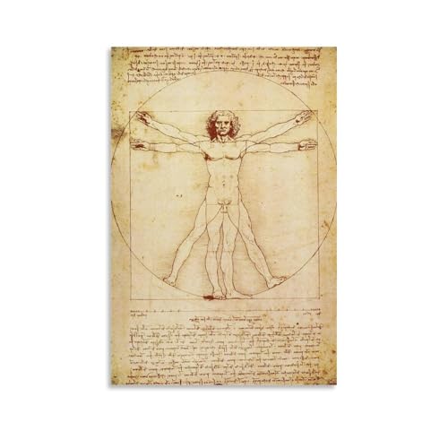 Impression sur toile représentant l'homme de Vitruve de Leonardo Da Vinci - 50 x 75 cm