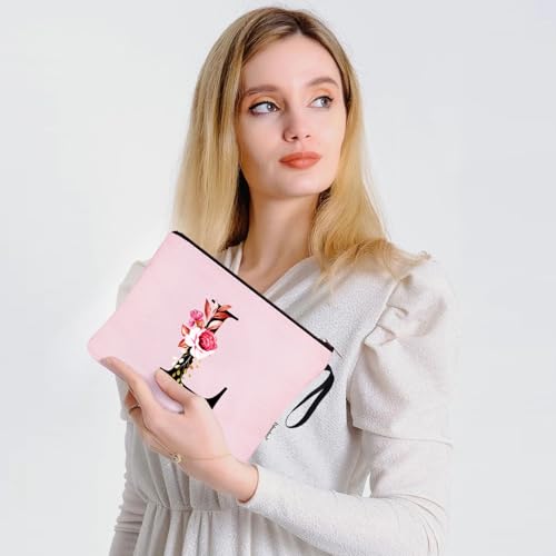 Image of Vavabox A-Z Personalized Makeup Bag, Birthday Gifts for Women Mom, Gifts for Best Friend, Bride Bridesmaid Cosmetic bag (L, 06-Pink)