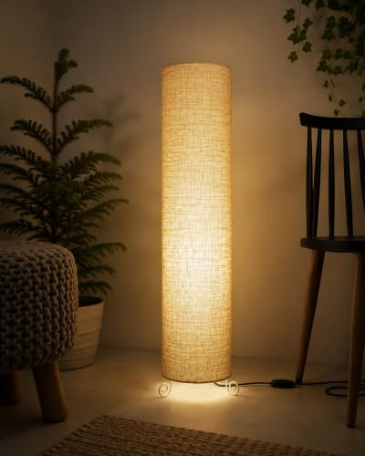 Image of Cotton Fabric Floor Lamp for Bedroom's Desk Lamp for LivingRoom, Bed Room, Office | Night Stand Dimmable Room Floor Lamp for Reading Corner Lamp | Bulb Included