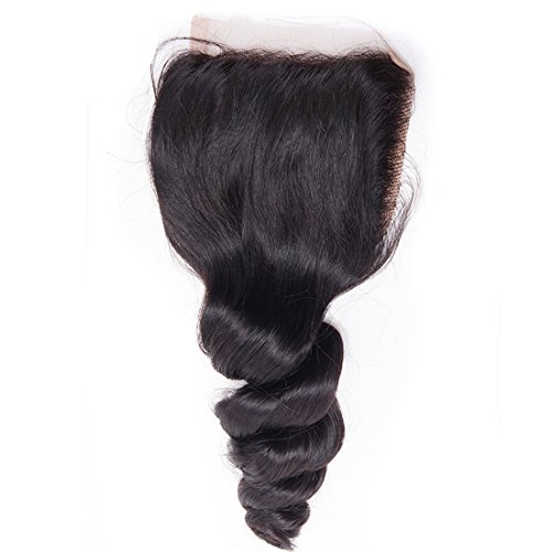 Nadula Brazilian Loose Wave Closure Remy Hair 4x4 Free Part Swiss Lace 130% Density 100% Human Hair Lace Closures (14inch closure)