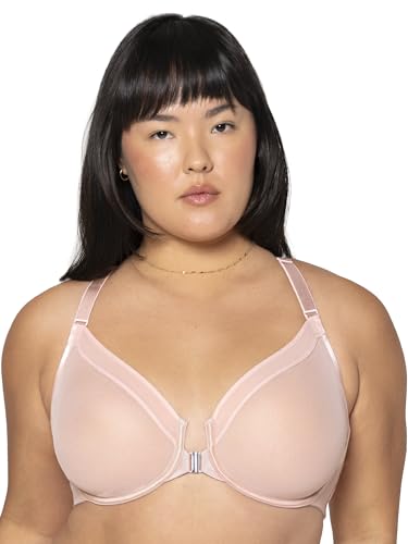 Curvy Couture Women's Sheer Mesh Unlined Racerback Bra, Pink