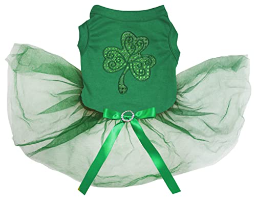 Robe pour chiot trèfle vert à paillettes pour la Saint-Patrick