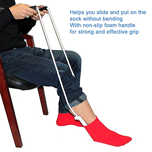 Sock Aid, Professional Sock Helper Pulling Assist Device, Practical Easy On and Off Stocking Slider with Non‑Slip Foam Handle for Elderly, Patients, Disabled, Pregnant, Diabetics