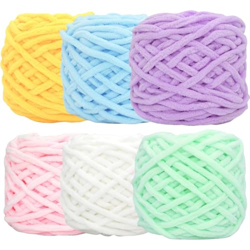 6 Pack Chunky Chenille Yarn Soft Thick Fluffy Yarn for Arm Knitting & Crocheting Ideal for Blankets Cushions and DIY Home Decor Projects