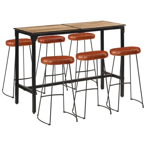 BOWEKAM Home & Garden - Juego de bar de 7 piezas de madera maciza en bruto y mango y metal, elección de muebles