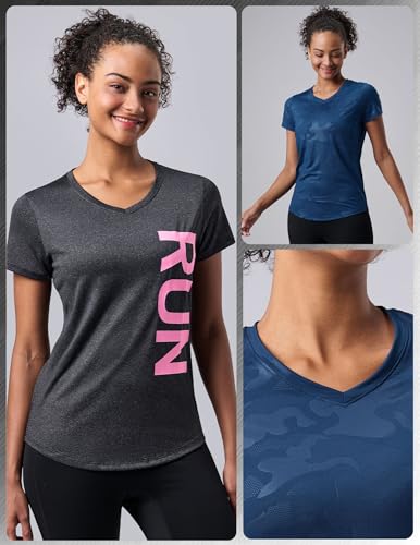 Image of 5 Pack Women's Quick Dry Short Sleeve T Shirts, Athletic Workout Tee Tops for Gym Yoga Running