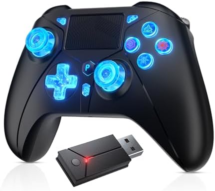 Dinosoo RGB Wireless Controller for PS5 PC with LED Light, Supports Remap and Adjustable Turbo, Controller Full Functions Support, with 2.4g Adapter Upgrading with a PC before connecting to PS-5 : Electronics