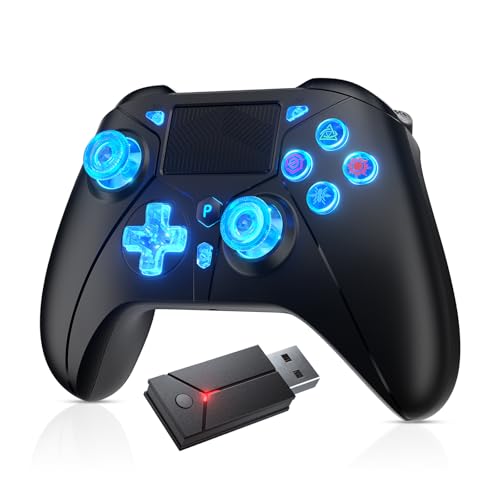 Dinosoo RGB Wireless Controller for PS5 with LED Light, Compatible with Playstation 5|Playstation 4|PC, Supports Remap and Adjustable Turbo, Controller Full Functions Support, with 2.4g Adapter