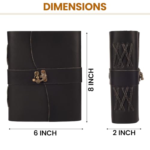 Image of LEATHER VILLAGE Leather Journal for Women & Men - Vintage Leather Bound Journal with Lock - Book of Shadows, Writing & Travel Journal - 200 Pages Handmade Deckle Edge Watercolor Paper -8 inch x6''- Black