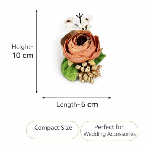 Image of SATYAM KRAFT 12 Pcs Handmade Artificial Small Peonies Flower Bunch for Hamper, Flower Brooch Hamper, Trousseau Packing, Decoration, Gifting, DIY Craft & Wedding (Brown Bunch)