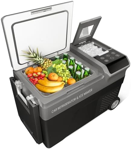 40QT Car Refrigerator with Ice Maker 12V Electric Cooler Car Freezer