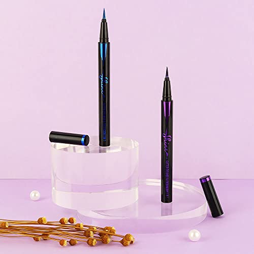 Evpct 2Pcs Glitter Sparkle Shimmer Royal Blue & Purple Liquid Eyeliner Makeup Pen Set, Metallic Satin Finish Colorful Colored Sparkle Eye Liner Pen Waterproof Smudge Proof Long Lasting High Pigmented #TOP7