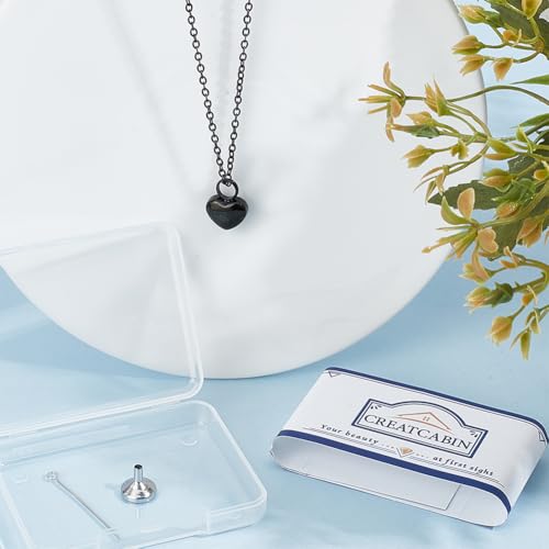 CREATCABIN Heart Cremation Urn Necklace for Ashes Keepsake Cremation Jewelry Mini Black Urn Necklace Stainless Steel Memorial Pendant with Cable Chain Funnel Pin Waterproof for Human Pet 21Inch - Image 3