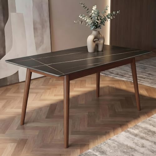 Image of Italiana 15mm Ultra-Slim Sintered Stone Dining Table - 140cm x 80cm Black Faux Marble Executive Table | Mohs 6+ Hardness Scratch-Resistant | Wooden Frame | Suitable for 4-6 Seater