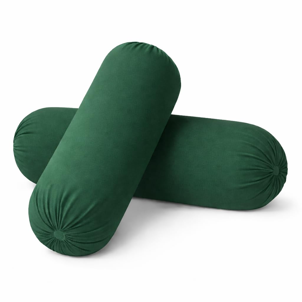 Deevine Craft Microfibre Round Bolster Pillow, 14x30 Inch, Light Soft & Fluffy for Neck & Back Support, Washable Breathable Durable, Set of 2 (Bottle Green)-image-11