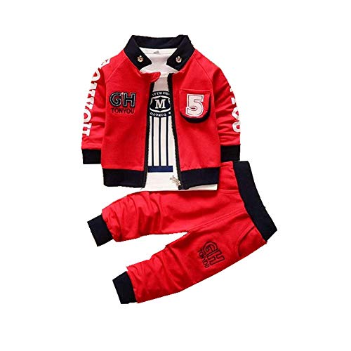 Bibicola Baby Boy's Clothing Sets Jacket + T-Shirt + Pants Three-Piece Newborn Sportswear (red, 18-24M)