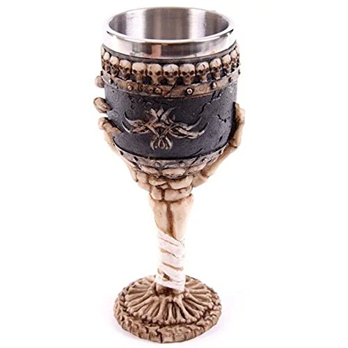 Nc Creative Skull Hand Goblet, 200Ml Gothic Ossuary Palm Skull Skeletal Bones Armor Wine Cup Resin Body Stainless Steel Goblet Drinking Cup Party Drinkware Halloween Decor #TOP3